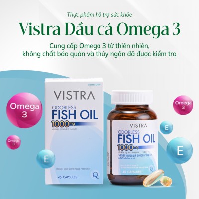 Vistra Odorless Fish Oil 1000mg cung cấp Omage 3 từ thiên nhiên hỗ trợ sức khoẻ tim mạch, mắt, não bộ & khớp cơ